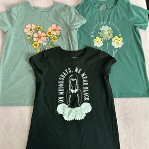 Floral Graphic Kids T-Shirt Set - Black, Green, Gray